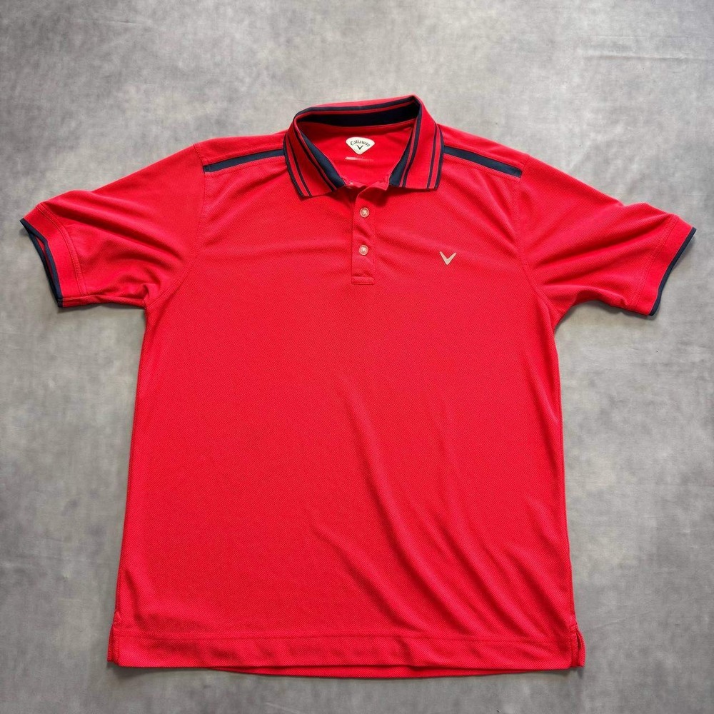 Callaway‎ Polo Shirt Mens L Red Stripe Performance Golf Top Short Sleeve